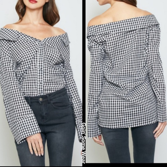 Off The Shoulder Gingham Top SZ: Small - Picture 4 of 8